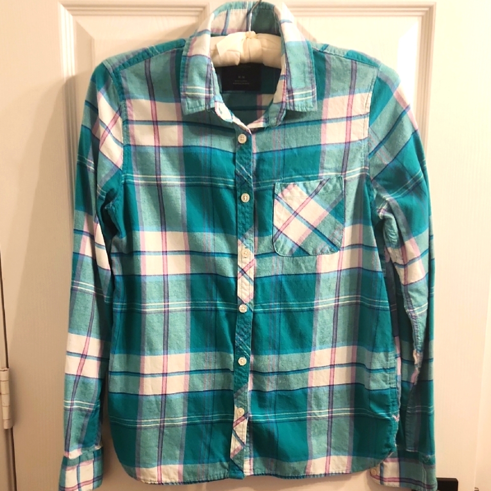 American Eagle Outfitters Turquoise Plaid Shirt
